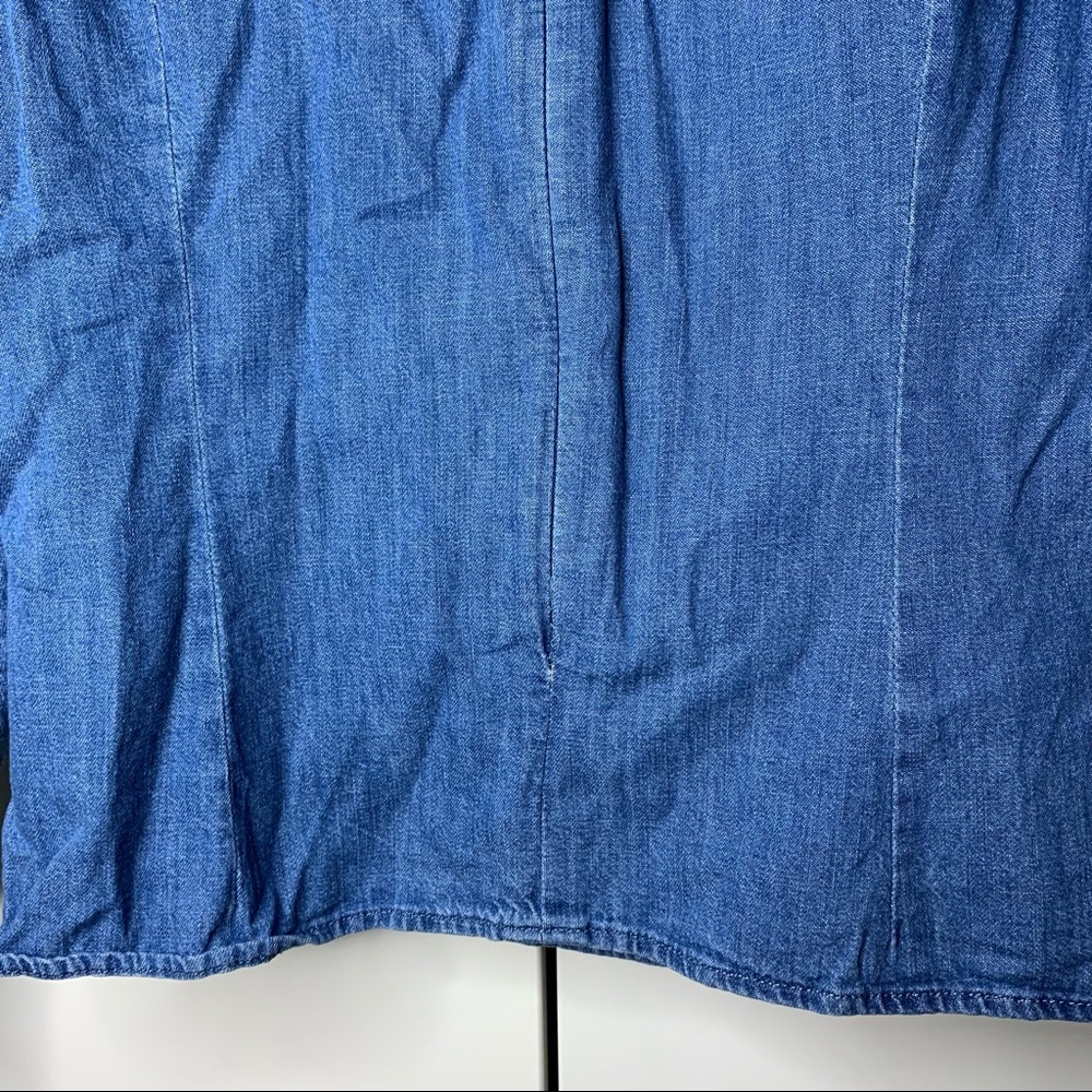 Zara High-Neck Ruffle Denim 3/4 Sleeve Puffy Top - Picture 10 of 14